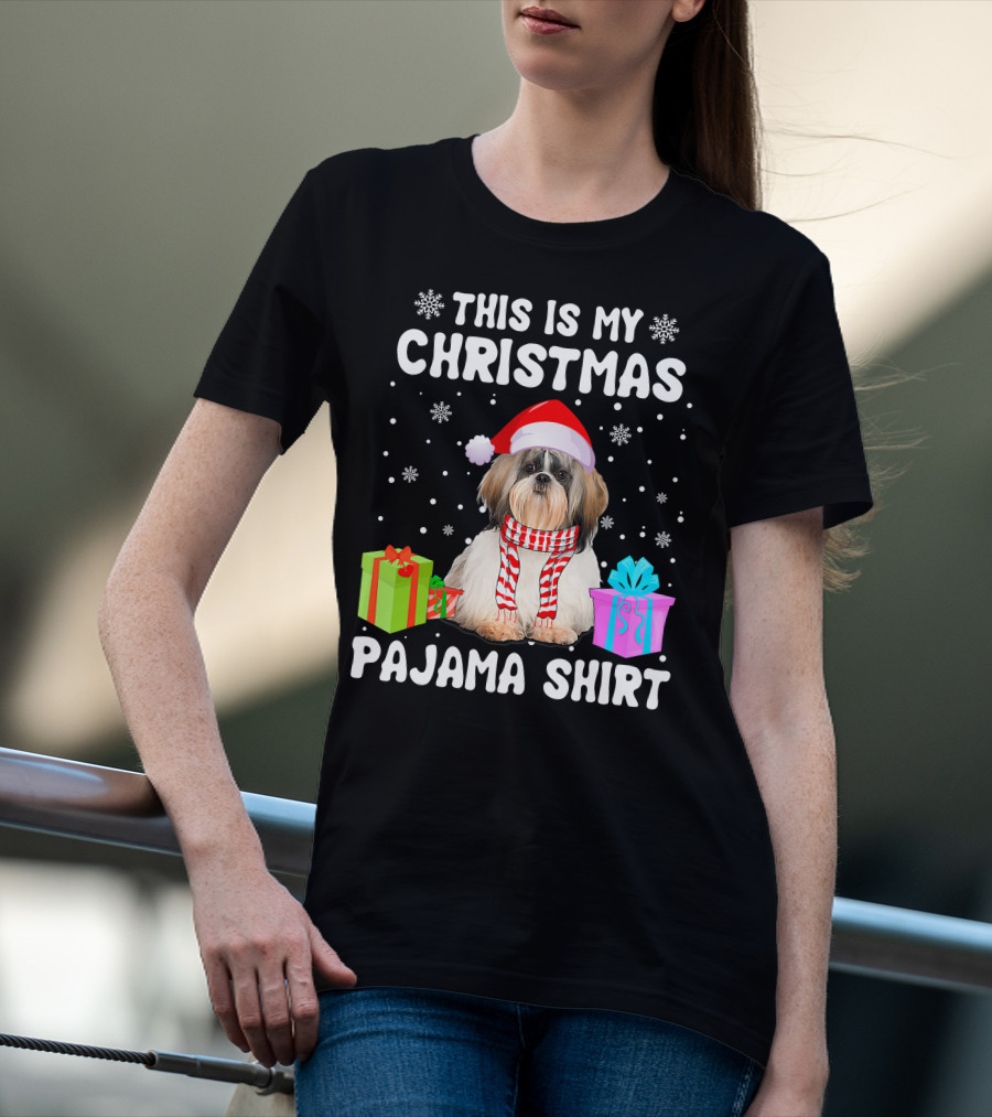 This Is My Christmas Shih Tzu Dog Pajama Puppy Love Santa Hat Presents T-Shirt