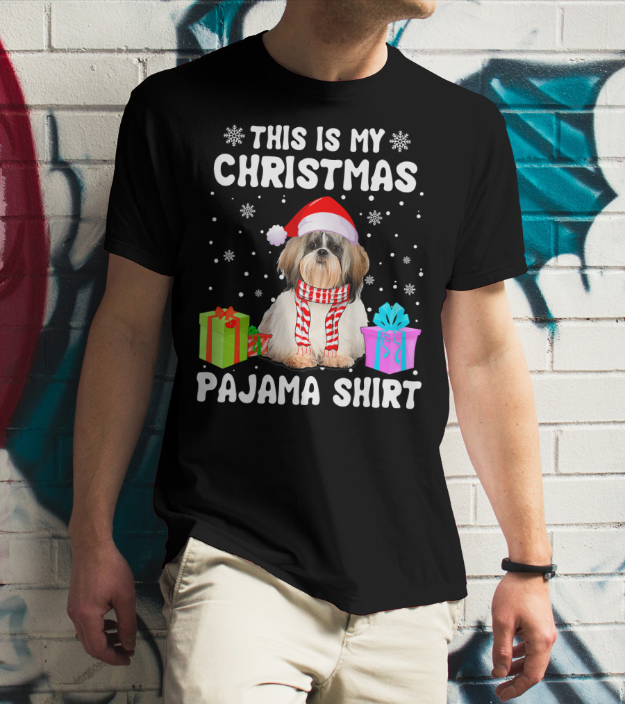 This Is My Christmas Shih Tzu Dog Pajama Puppy Love Santa Hat Presents T-Shirt