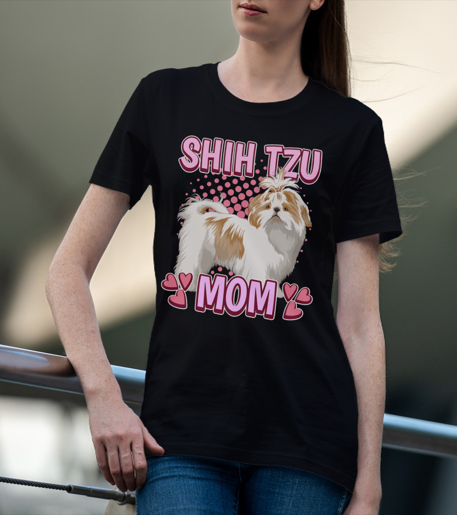 Shih Tzu Mom With Heart Accents T-Shirt