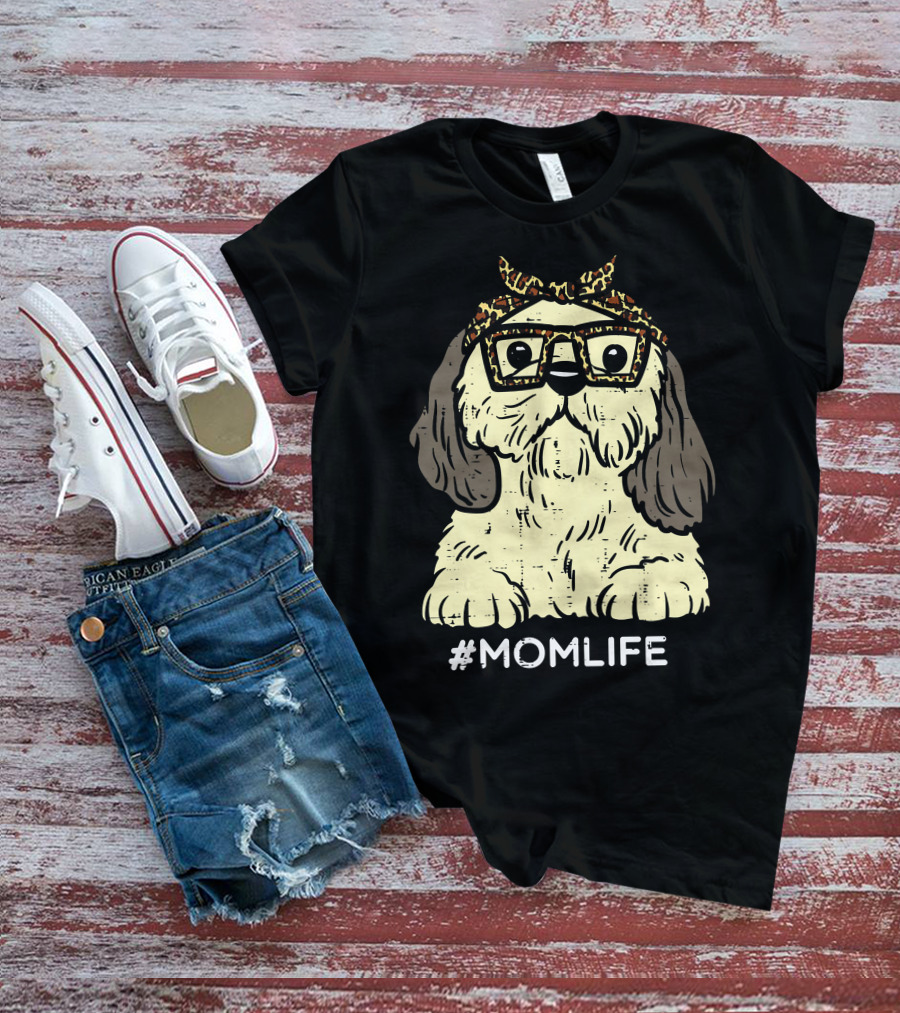 Shih Tzu Leopard Bandana Glasses #MomLife Mothers T-Shirt