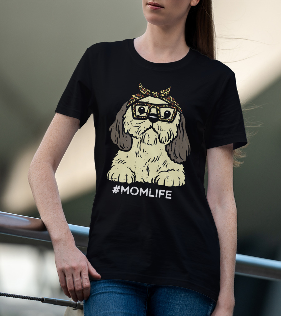 Shih Tzu Leopard Bandana Glasses #MomLife Mothers T-Shirt