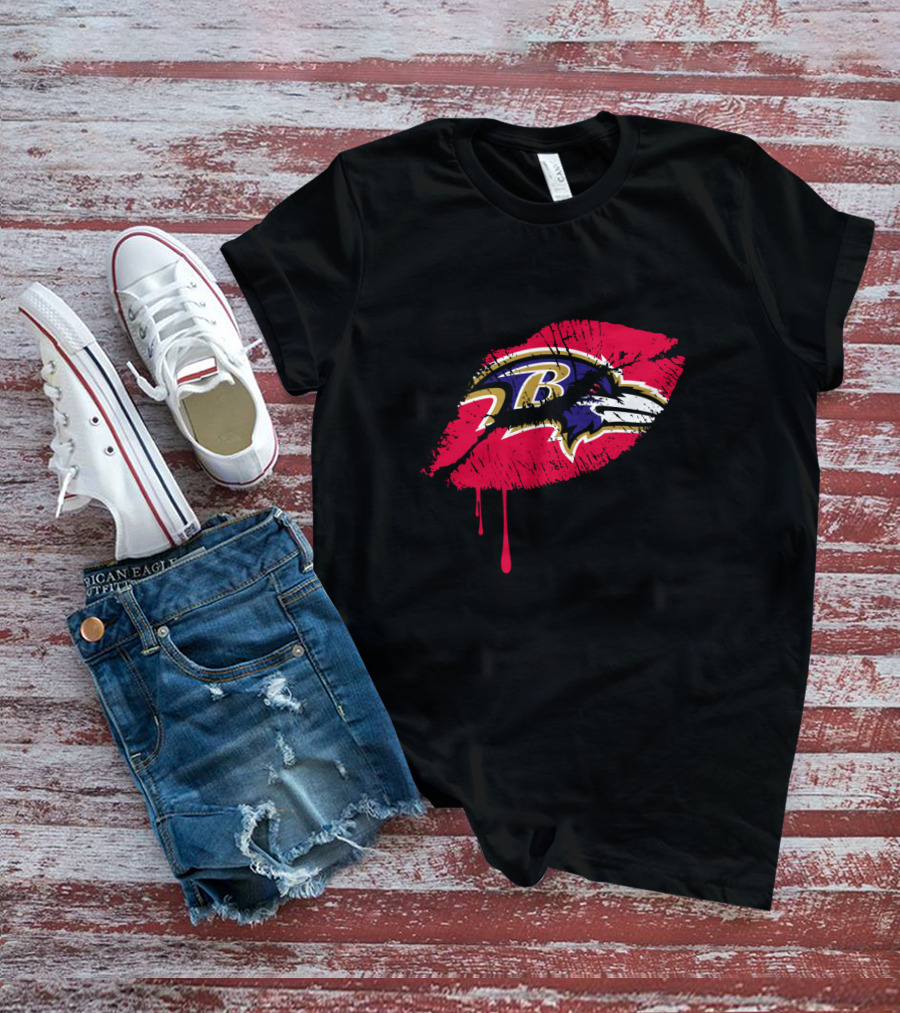 Baltimore Ravens Logo On Red Lip Print T-Shirt