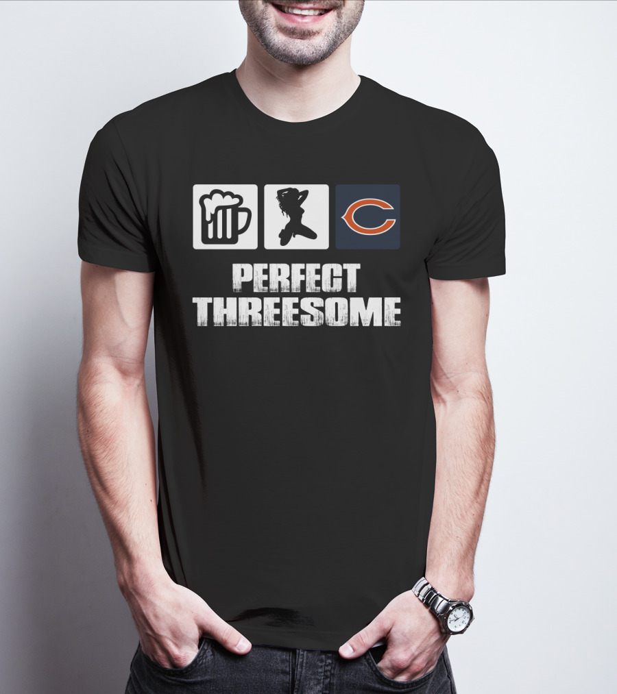 Chicago Bears Perfect Threesome Beer And Silhouette T-Shirt