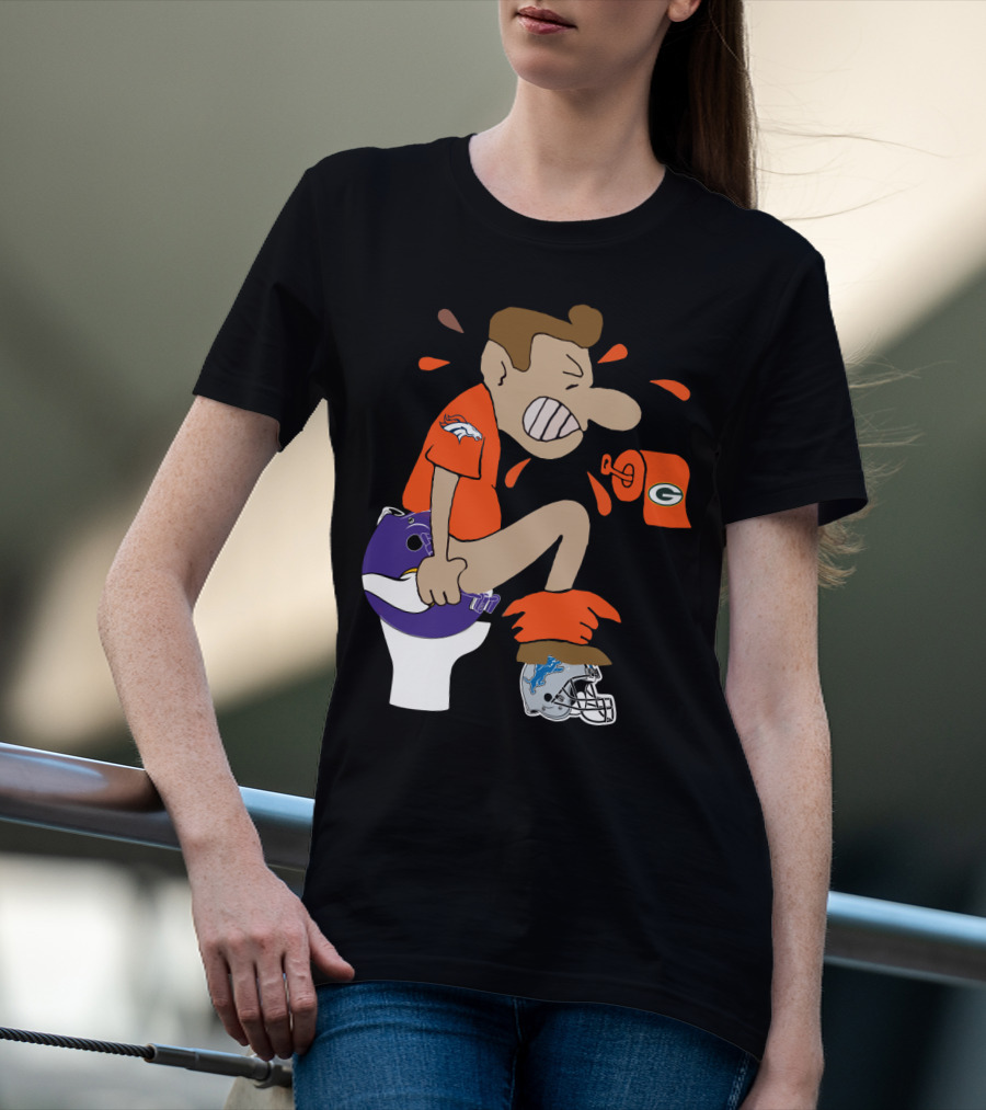 Denver Broncos Fan Toilet Humor With Detroit Lions Green Bay Packers Minnesota Vikings Logos T-Shirt