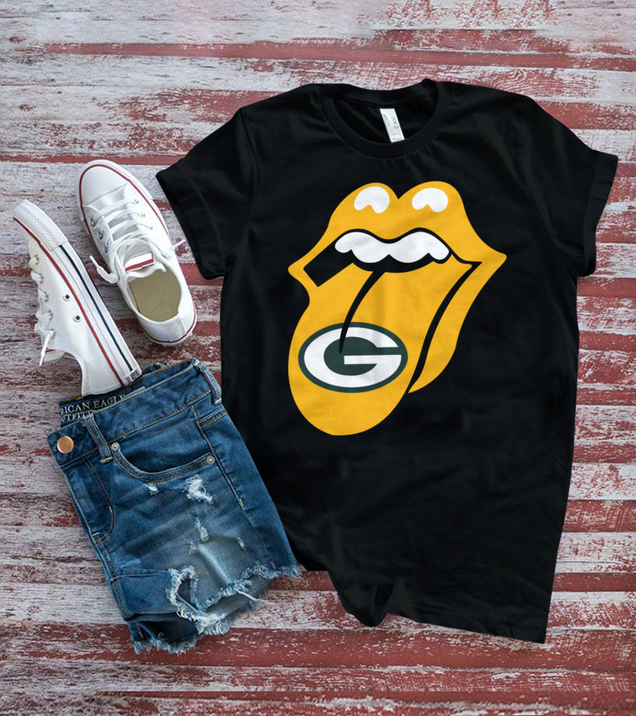 Rolling Stones Tongue Green Bay Packers Logo Mashup T-Shirt