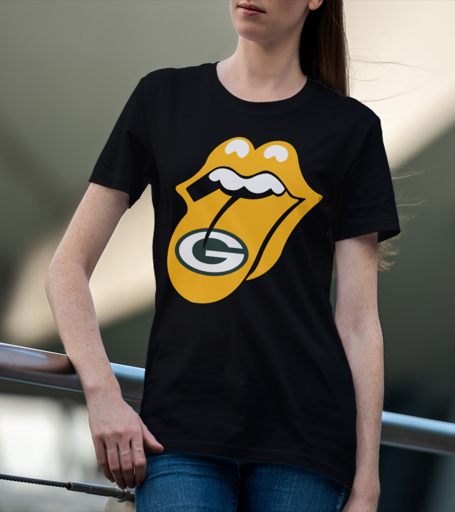 Rolling Stones Tongue Green Bay Packers Logo Mashup T-Shirt