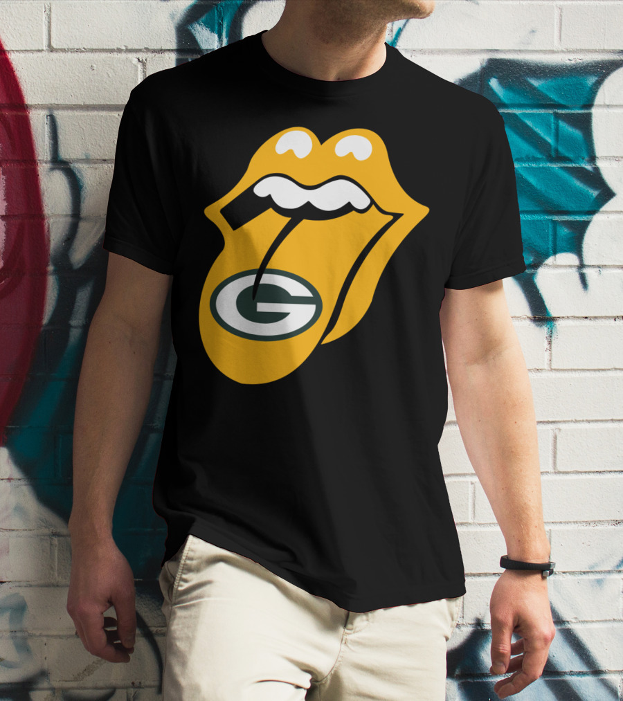Rolling Stones Tongue Green Bay Packers Logo Mashup T-Shirt