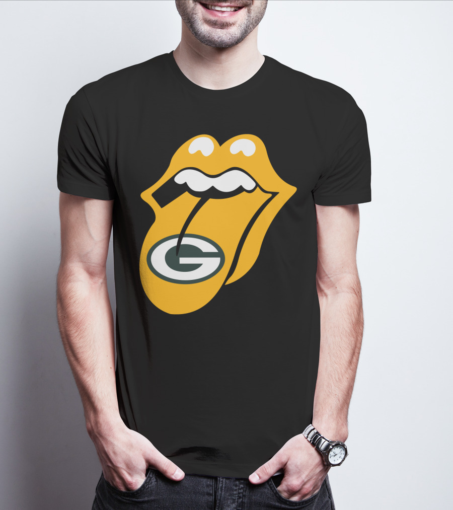 Rolling Stones Tongue Green Bay Packers Logo Mashup T-Shirt