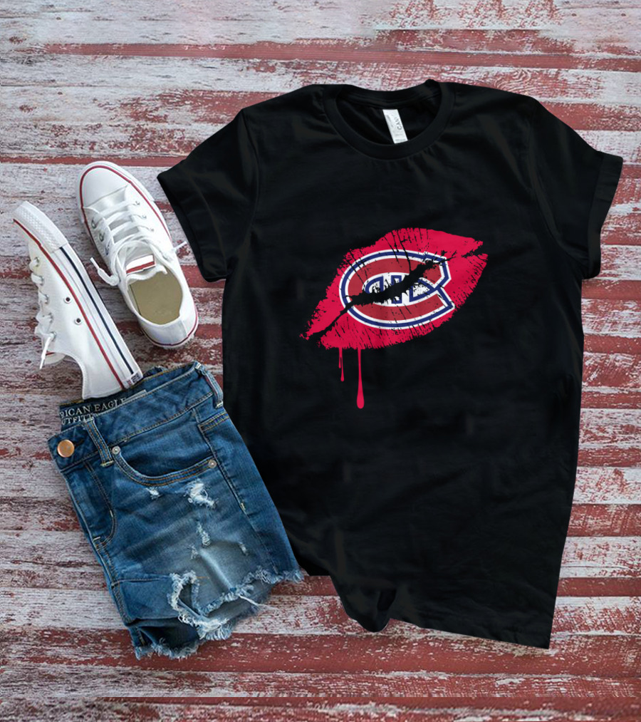 Montreal Canadiens Logo Red Lips Drip Effect T-Shirt