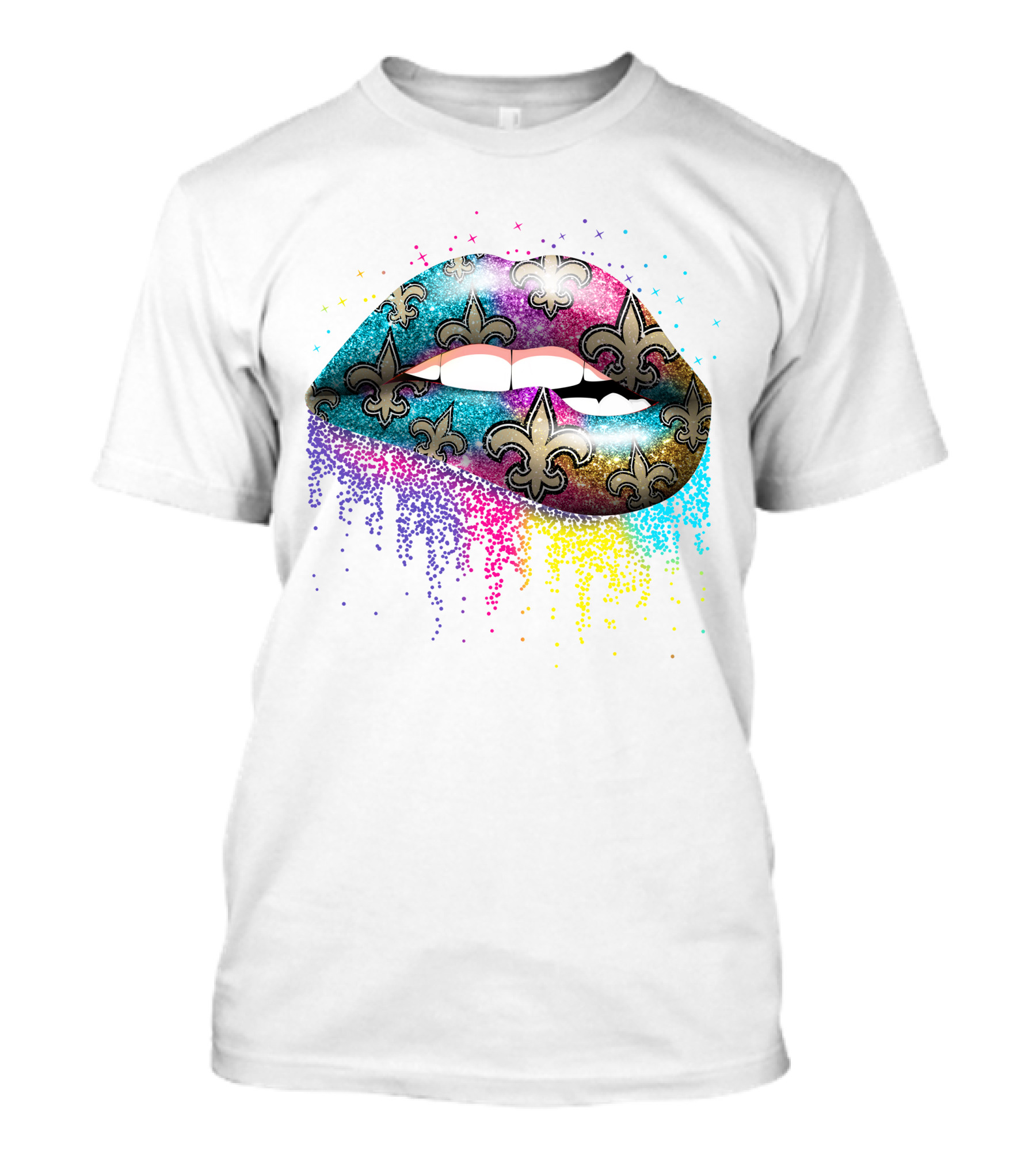 Lip Saints Glittering Fleur-De-Lis Rainbow Sparkle Stars T-Shirt