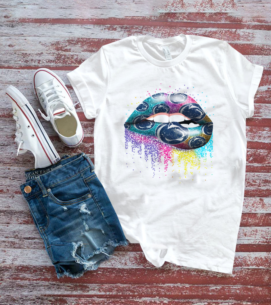 Penn State Glitter Lips Rainbow Burst T-Shirt