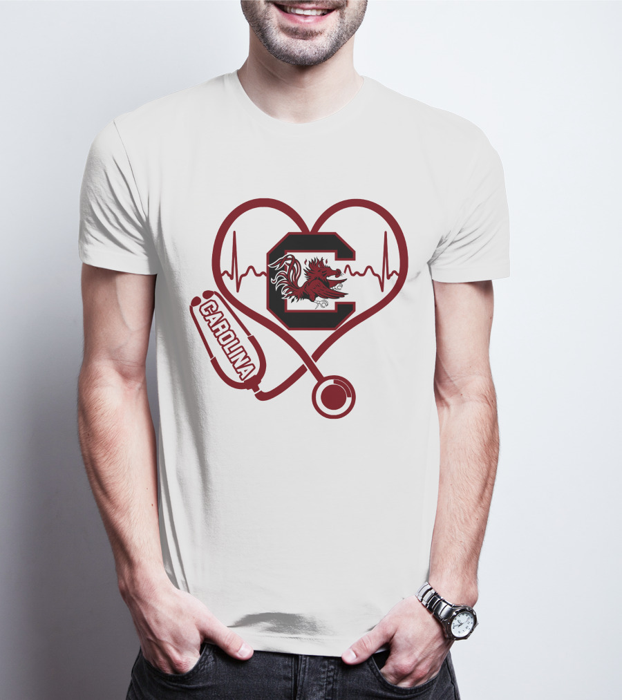 Carolina Nurse Heartbeat Gamecock Stethoscope T-Shirt