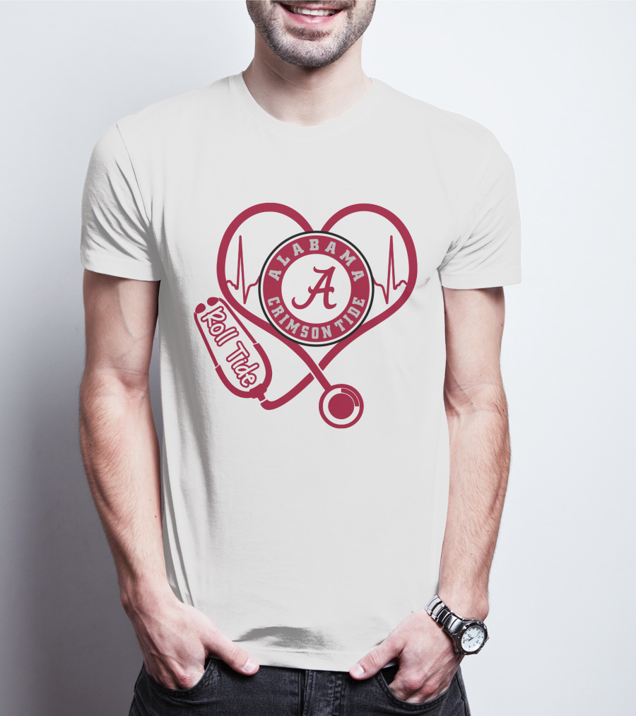Alabama Crimson Tide Nurse Roll Tide Heartbeat Stethoscope T-Shirt