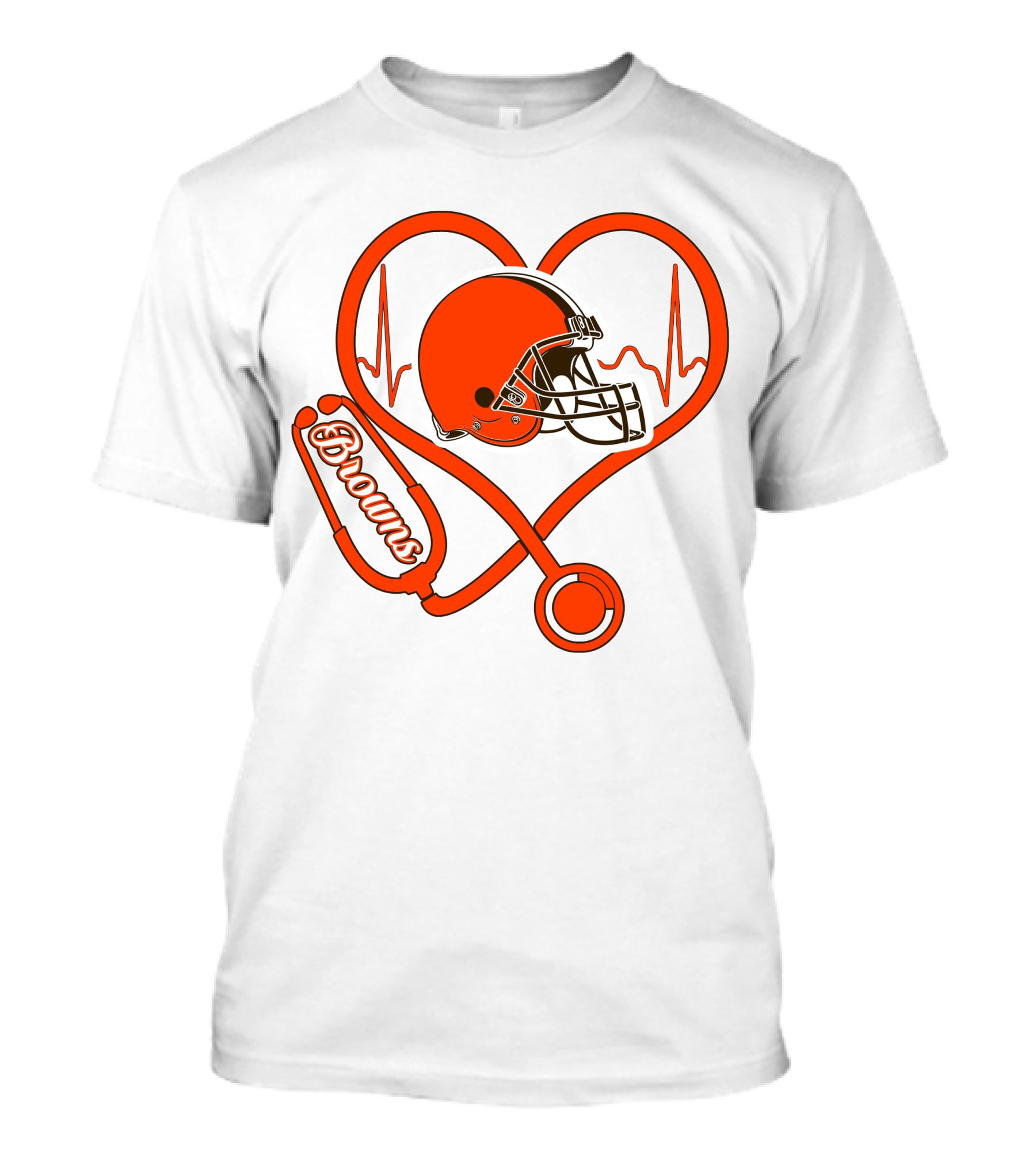 Nurse Heartbeat Stethoscope Cleveland Browns Helmet T-Shirt