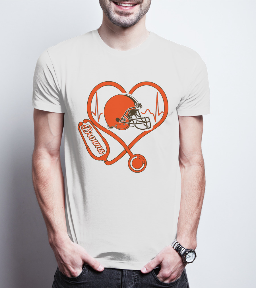 Nurse Heartbeat Stethoscope Cleveland Browns Helmet T-Shirt