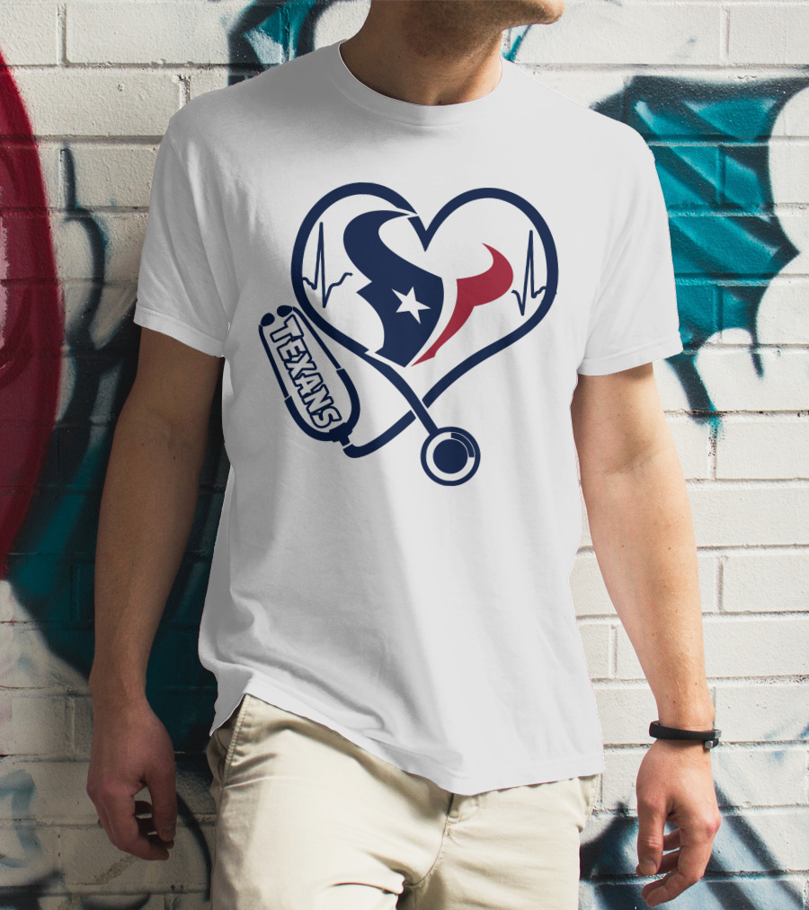 Nurse Houston Texans Heartbeat Stethoscope T-Shirt