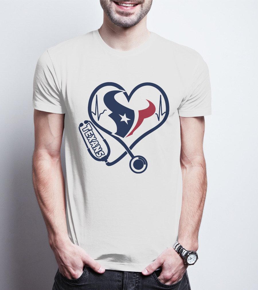 Nurse Houston Texans Heartbeat Stethoscope T-Shirt
