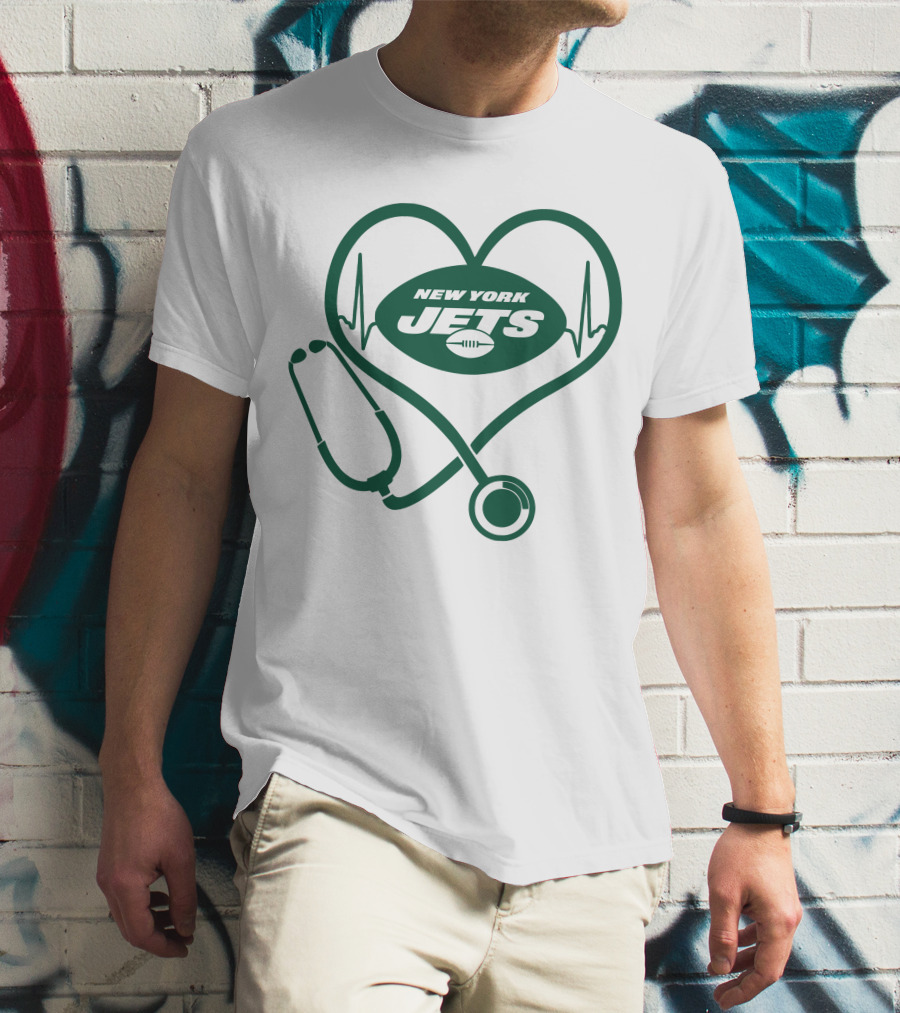 New York Jets Heartbeat Stethoscope Nurse T-Shirt