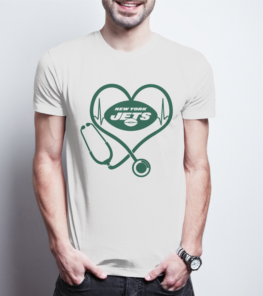 New York Jets Heartbeat Stethoscope Nurse T-Shirt