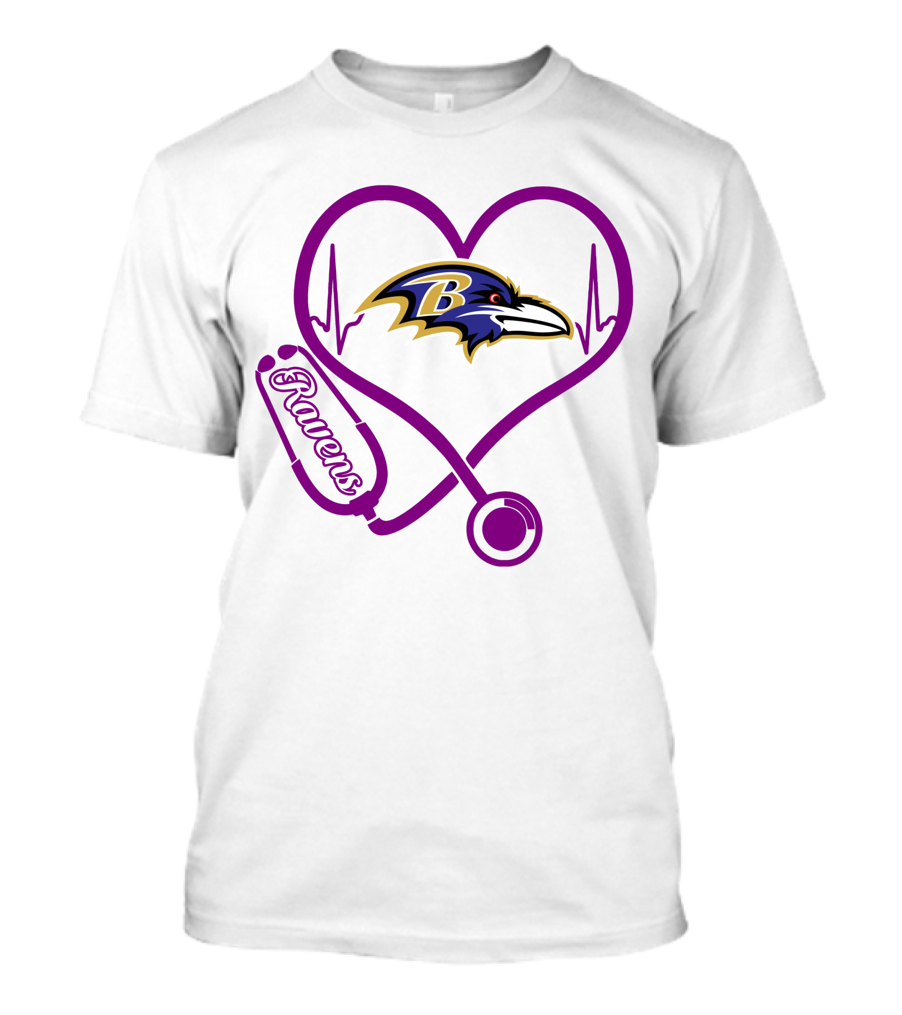Baltimore Ravens Nurse Heartbeat Stethoscope Emblem T-Shirt