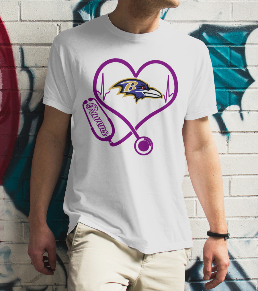 Baltimore Ravens Nurse Heartbeat Stethoscope Emblem T-Shirt