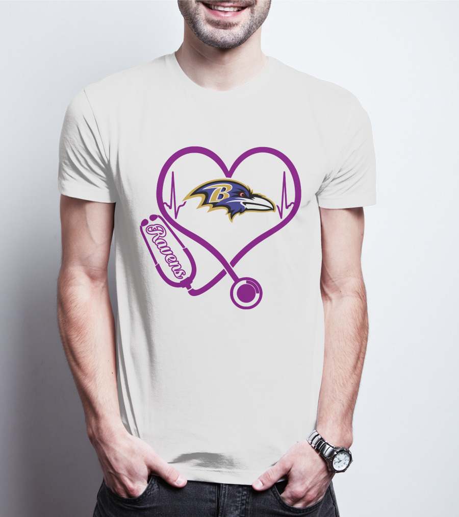 Baltimore Ravens Nurse Heartbeat Stethoscope Emblem T-Shirt