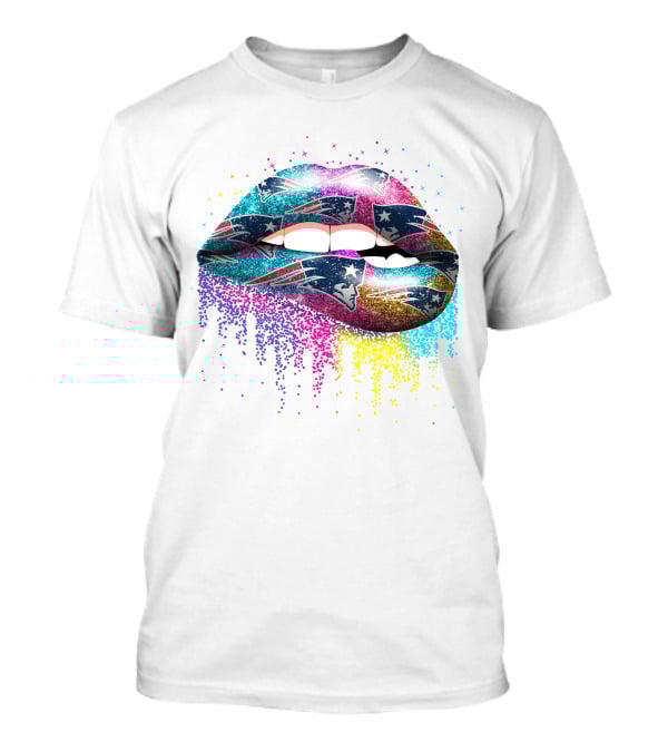 New England Patriots Glitter Lips Fan T-Shirt