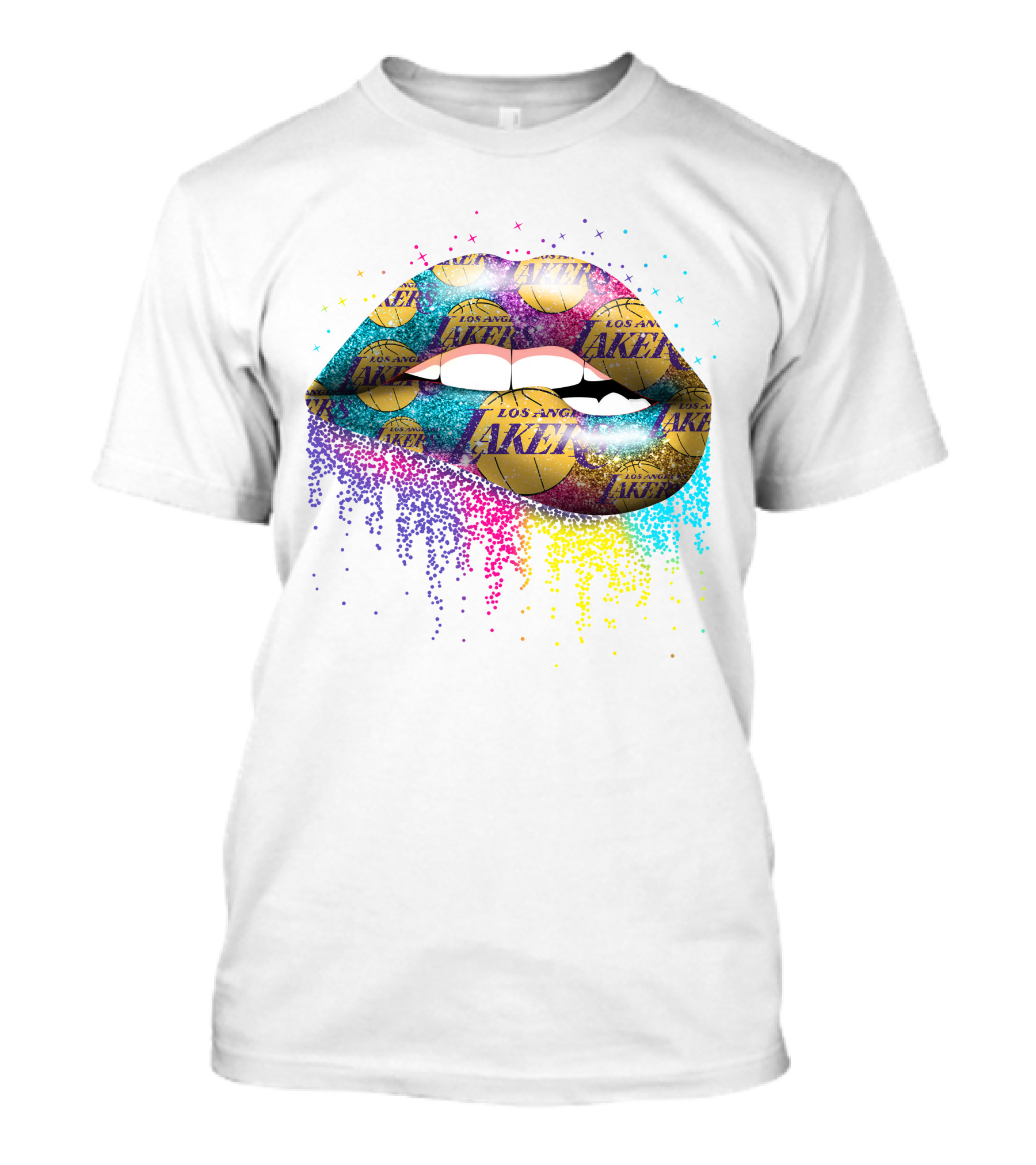 Los Angeles Lakers Lips Basketball Print T-Shirt