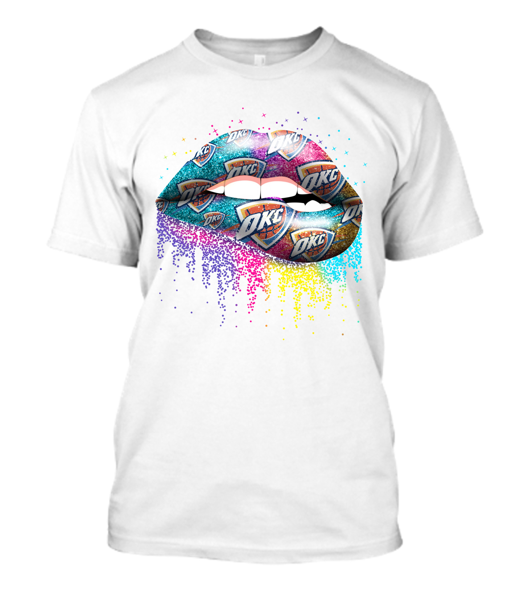 Oklahoma City Thunder Lips Logo Multicolor Sparkle T-Shirt